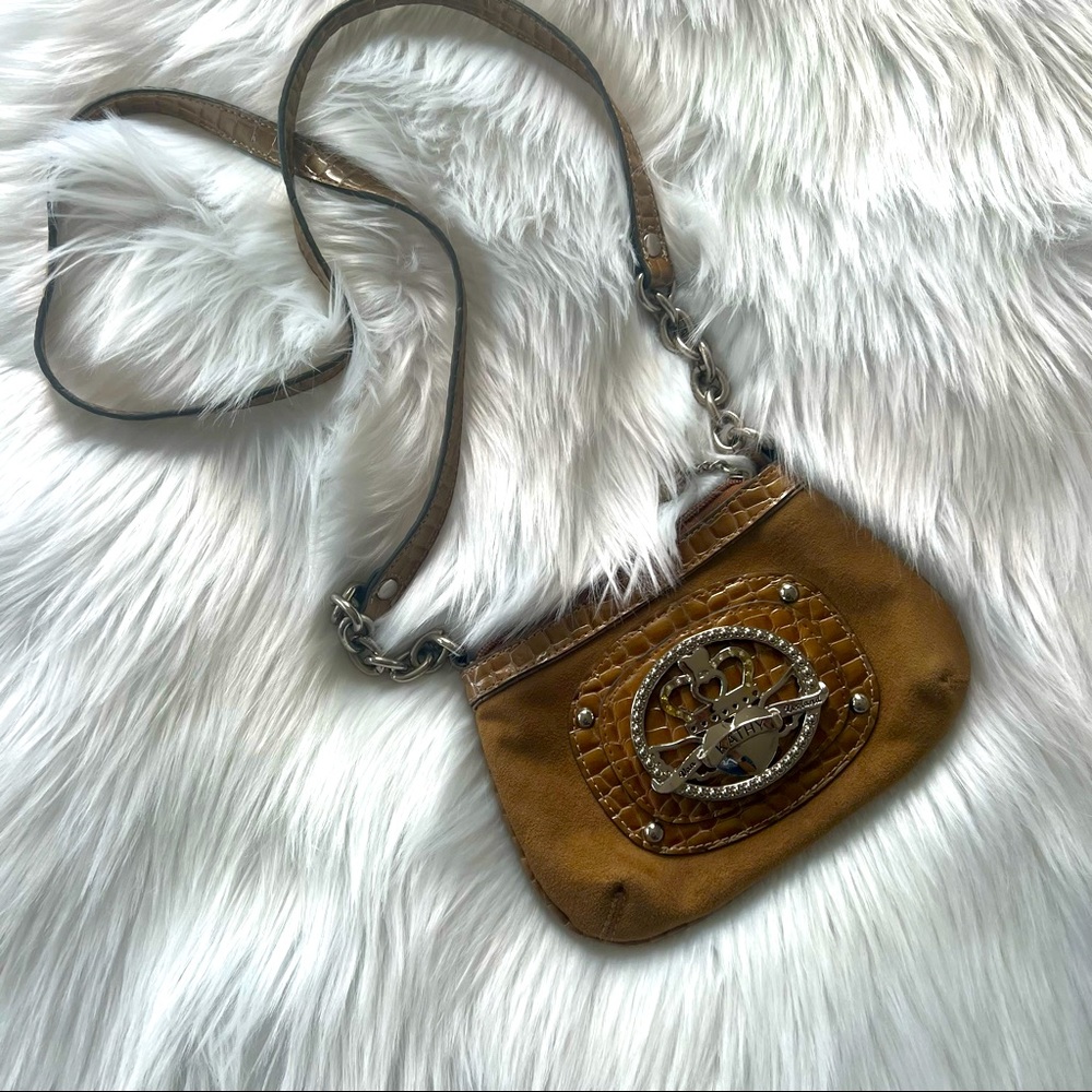 Kathy Van Zeeland Brown Camel Suede Mini Crossbody Purse Bag